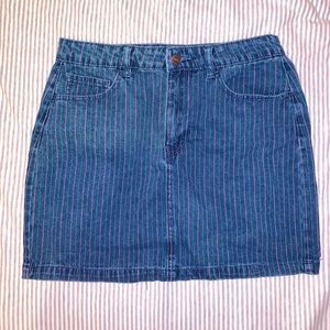 Cute pink and blue striped jean skirt!